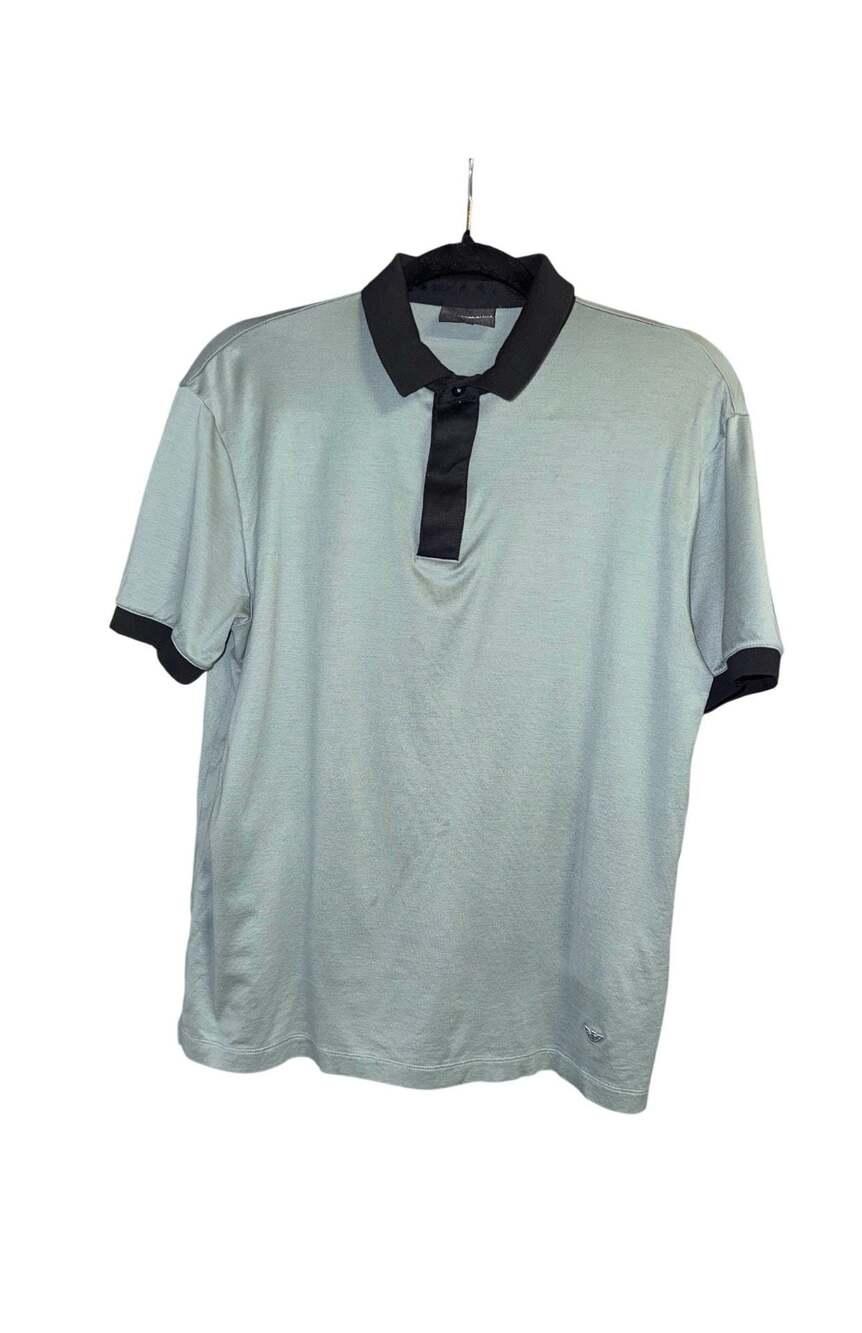 Emporio Armani Men's Contrast Trim Short Sleeve Polo Shirt in Mint Large